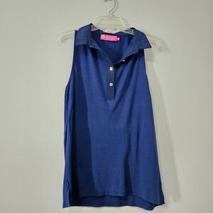 Macbeth Collection Margaret Josephs Navy Blue Sleeveless Polo Top Shirt Large